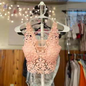 pink lace long bralette